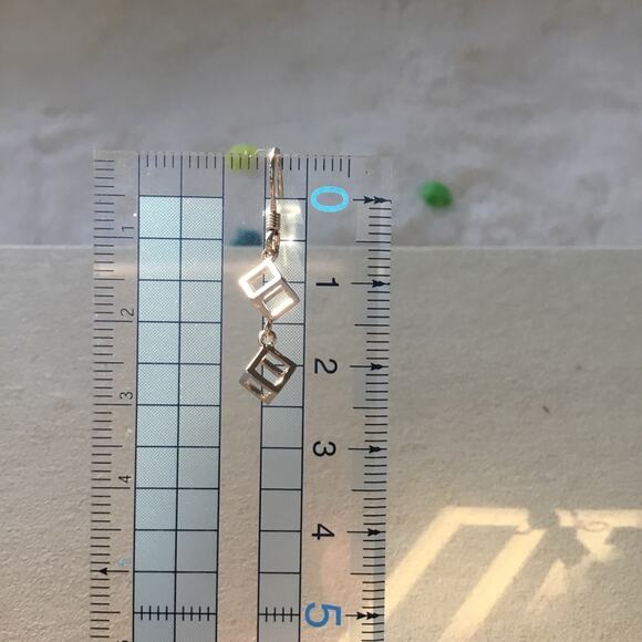 Silver Classic Mini Cube Drop Earrings - Picture 6 of 6